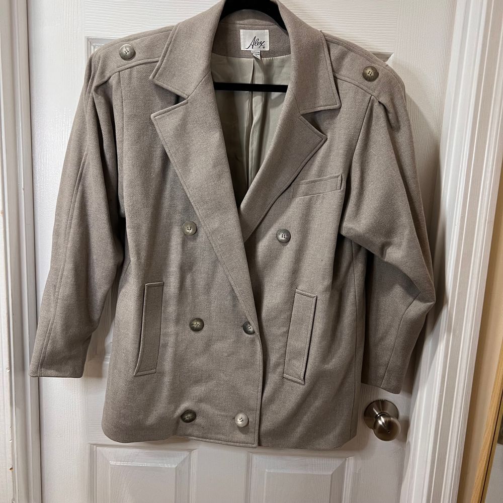 Alex Professional Vintage Double-Breasted Wool Blend Blazer in Taupe Size 10